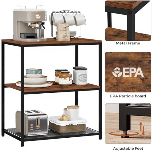 3-Tier Industrial Kitchen Island & Baker's Rack with Storage Shelves