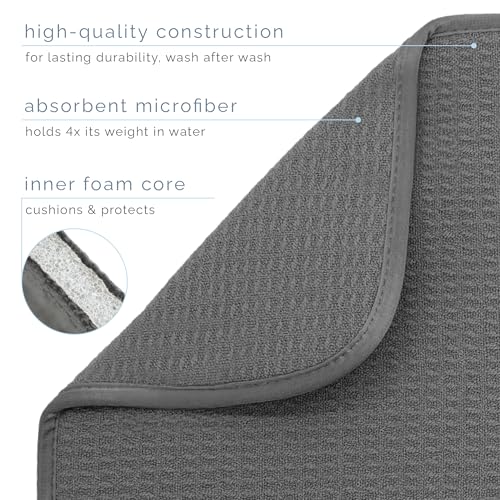 Absorbent Microfiber Dish Drying Mat - XL 18" x 24", Charcoal Grey