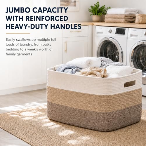 Large Cotton Rope Storage Basket - 22" x 17" x 12" Woven Organizer