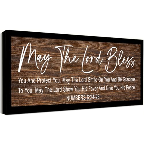 YEOION Number 6:24-26 Scripture Wall Decor Wooden Framed, Wood Grain Finish