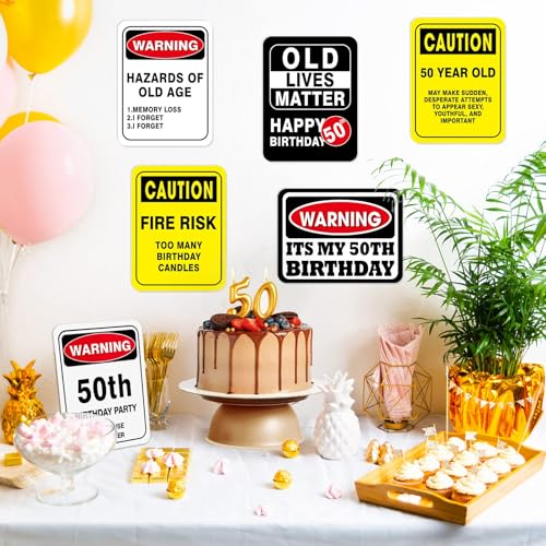 50th Birthday Party Decoration Signs - 9-Piece Funny Caution Wall Sign Set