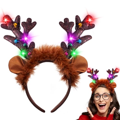 JOYIN Christmas Light-Up Reindeer Headband Adult Kids Party Favor with Antler Set