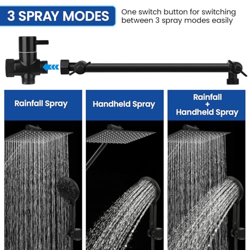 8-Inch Rainfall Shower Head and Handheld Combo with 11-Inch Extension Arm