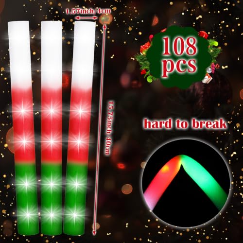 VIHOSE 36 pcs 16in LED Foam Sticks Red Green White with 3 Flash Modes