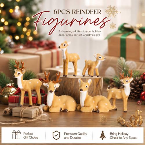 Decor Unlimited 6 Pack Reindeer Figurines - Festive Rustic Holiday Christmas Decorations for Home & Office