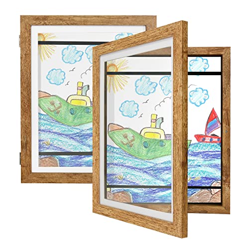 Kids Art Frames 8.5x11 Set of 2, Front Opening Display with Storage