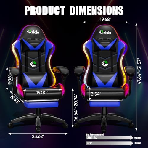 Ergonomic RGB Gaming Chair with Lumbar Massager, Footrest, and Recliner