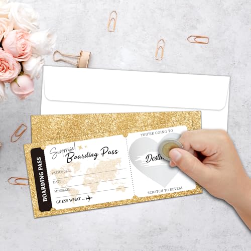 Lesixur 5 Pack Surprise Travel Boarding Pass Tickets with Scratch-Off Destination Reveal Cards for Wedding, Birthday, Christmas Gifts