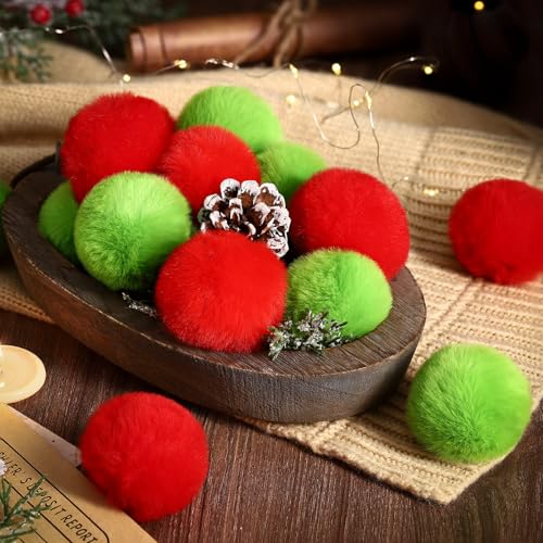 Willbond 60 Pcs Lime Green Red Furry Christmas Ornaments 2" Tree