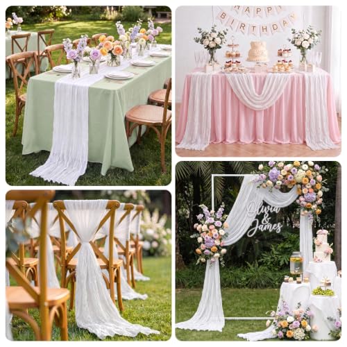 Wokceer 6 Pack Ivory Cheesecloth Table Runner 17x108 Inches for Elegant Dining