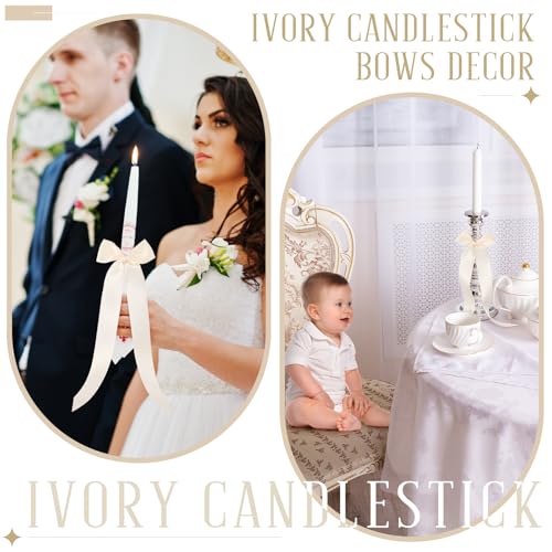 12 Pcs Ivory Candlestick Ribbon Bows - 13 Inch Self-Adhesive Pre-Tied Decor