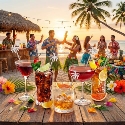 LemonRoad 10 Pcs Coconut Palm Stainless Steel Coffee Stir Sticks Reusable Cocktail & Beverage Stirrer Set