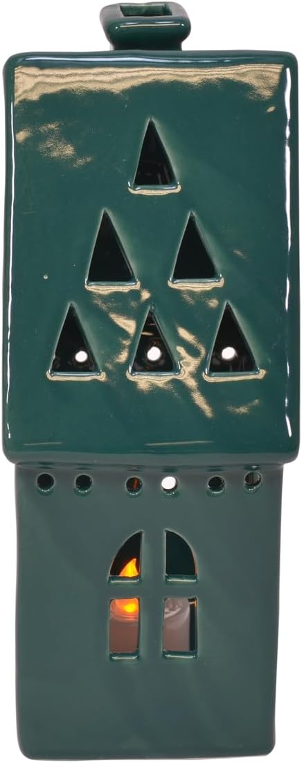 Regine Switzerland Deep Green Porcelain Holiday Tea Light Village House Figurines - Set of 3, 8 Inch