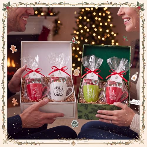 Potchen 4-Piece Holiday Greetings Mug Gift Set - Christmas Ceramic Mugs