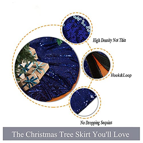 Navy Blue Christmas Tree Skirt 60 Inch Sequin Holiday Decor for Small Trees
