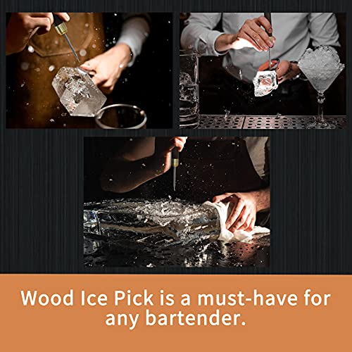 Zorfeter 6.8-Inch Stainless Steel Ice Picks with Black & Brown Wooden Handles - Pack of 2
