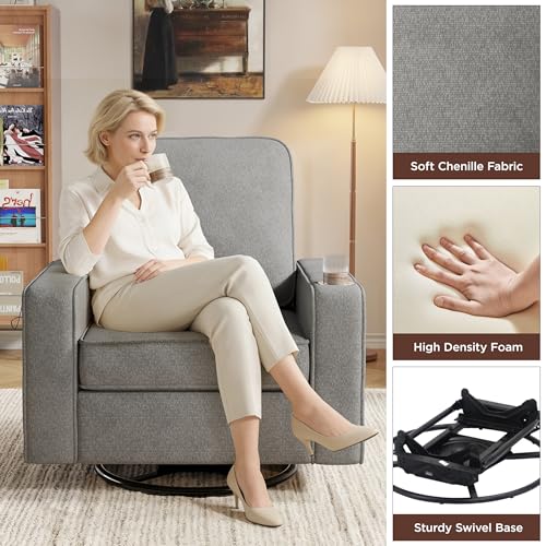 Modern Swivel Accent Chair with USB Charging, Cup Holder and Side Pocket