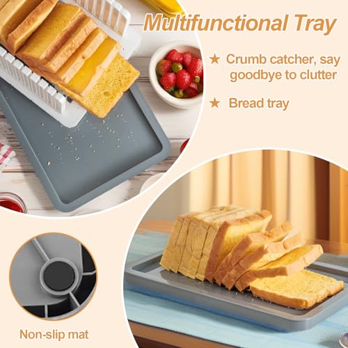 Foldable Bread Slicer with Crumb Tray - Adjustable Thickness Guide