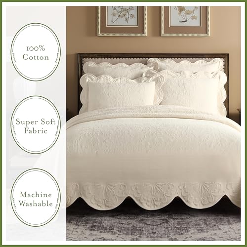 Historic Charleston 100% Cotton Matelasse Bedspread, King/Cal King, Ivory