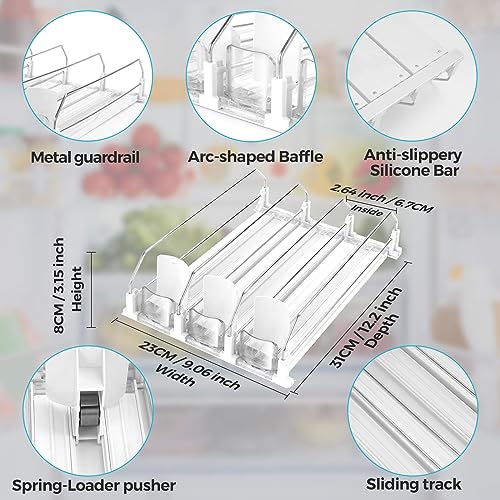 Automatic Soda Can Organizer for Refrigerator, 3-Row Drink Dispenser Rack