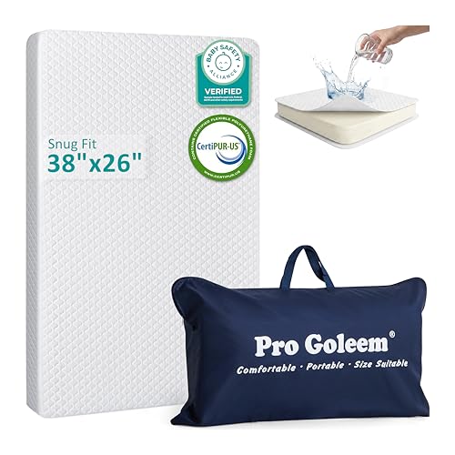 Waterproof Pack and Play Mattress 38" x 26" with Soft Cover & Carry Bag