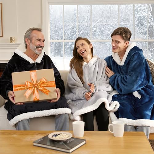 Wearable Blanket Hoodie with Pockets, Oversized Sherpa Fleece Loungewear