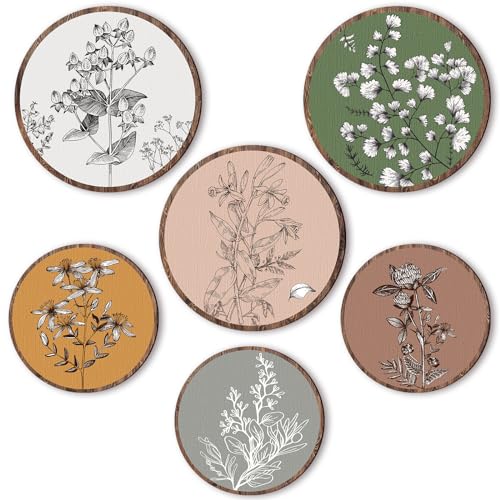6-Piece Boho Wooden Botanical Wall Art Set, Rustic Farmhouse Decor