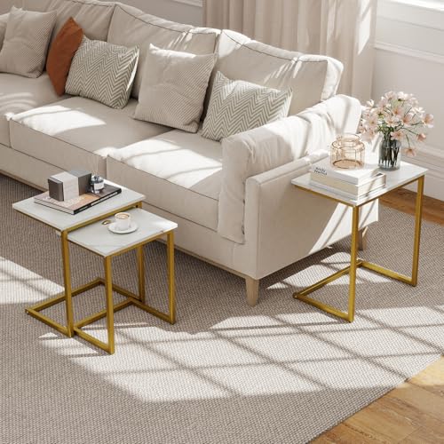 3-Piece Nesting Coffee Table Set, Stackable Square Metal Side Tables