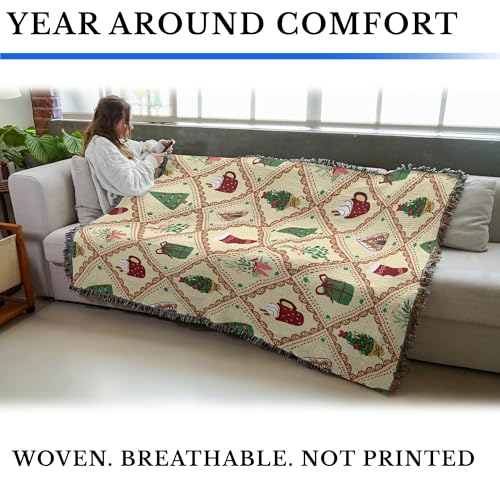 Christmas Quilt 72x54 Woven Cotton Holiday Throw Blanket - Made in USA