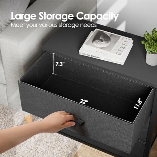 3-Drawer Nightstand with Fabric Storage Drawers and Wood Top