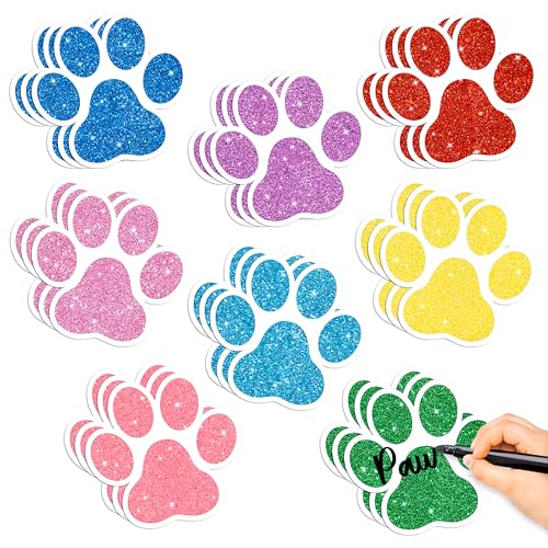 100Pcs Glitter Paw Print Paper Cutouts for Pet Themed Party Decorations