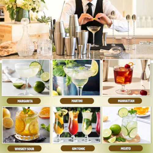 Mwellewm Silver 15-Piece Cocktail Shaker Set Boston Bartending Kit
