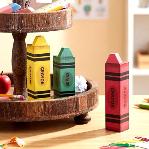 GlikCeil 3 Pcs Crayon Table Decor - Back-to-School Classroom Wooden Signs (Crayon)