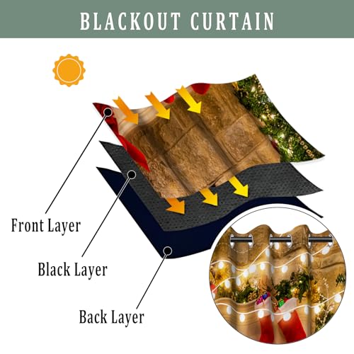 Renaiss Brown Blackout Curtains for Bedroom Xmas Holiday Decor 2 Panels 42x63 Inch