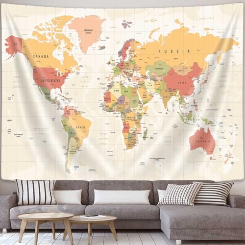 World Map Wall Tapestry - Countries & Cities Educational Decor, 60x40 Inches