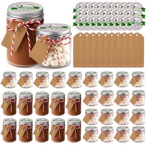 30 Pack Hot Chocolate Jars with Lids Labels & String Christmas Party Supplies