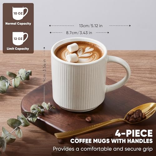 E-far Speckled White 12oz Stoneware Coffee Mug Set of 4 - Durable & Stackable