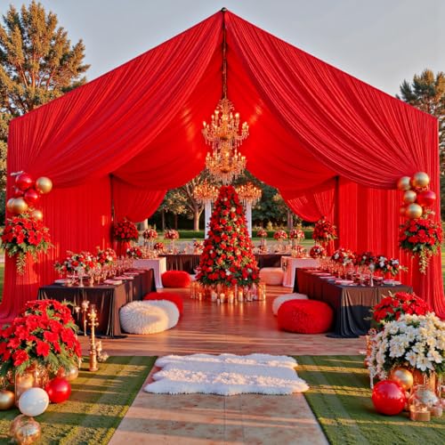 Party Village 4-Pack Red Ceiling Drapes 5ft x 30ft for Weddings & Parties
