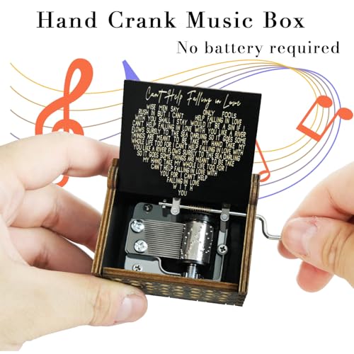 Vintage Hand Crank Wooden Music Box - Can't Help Falling in Love Melody