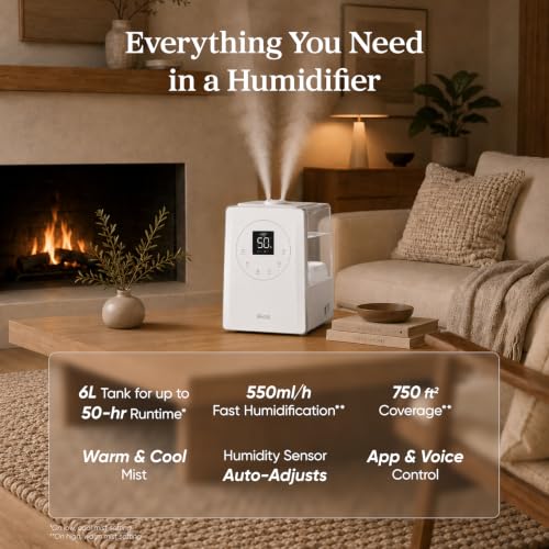 Smart Warm and Cool Mist Humidifier for Large Room 6L Top Fill