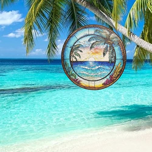 9.8-Inch Ocean Wave Stained Glass Suncatcher for Home Decor