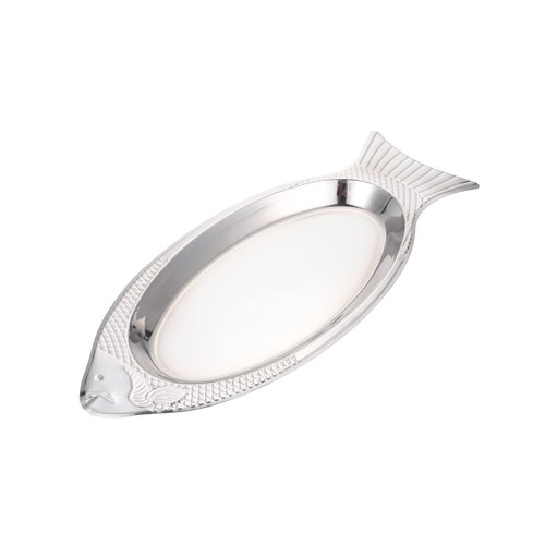 Hemoton Fish Serving Platter 17.7 Inch Stainless Steel Fish-Shaped Plate Mirror Polish Oval Tray for Family Meals and Entertaining
