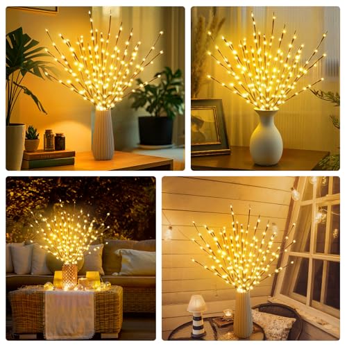 2-Pack Battery-Operated LED Willow Branch Lights, 30" Warm White Twigs