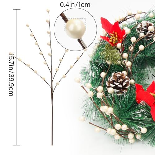 Artificial White Berry Stems for Christmas Holiday Decorations - 12 Pack