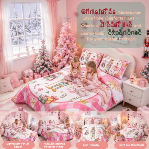 Erosebridal Pink Gold Full Size Nutcracker Comforter Bedding Set - Seasonal Home Decor