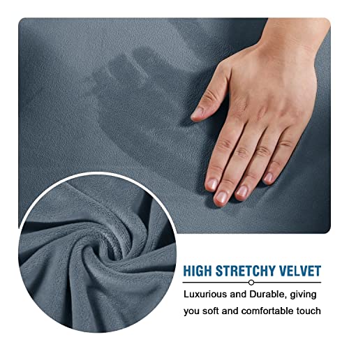 Stretch Velvet Ottoman Cover for Square Footstools - Gray Blue