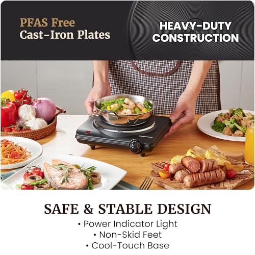1000W Portable Electric Single Burner Hot Plate with Cast Iron Cooktop