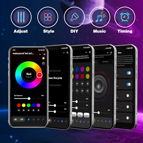 50ft Waterproof RGB LED Strip Lights, Smart Bluetooth Outdoor Rope Lights
