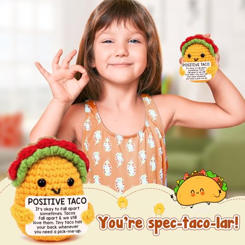 Mini Crochet Taco Gift with Positive Affirmation Card for Stress Relief