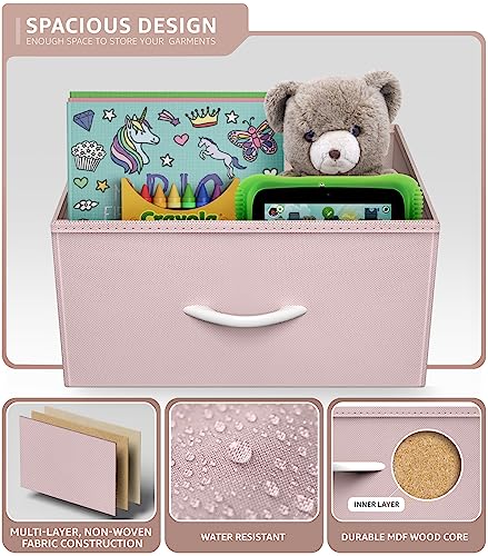 6-Drawer Fabric Dresser with Wood Top, Pink Storage Chest for Bedroom